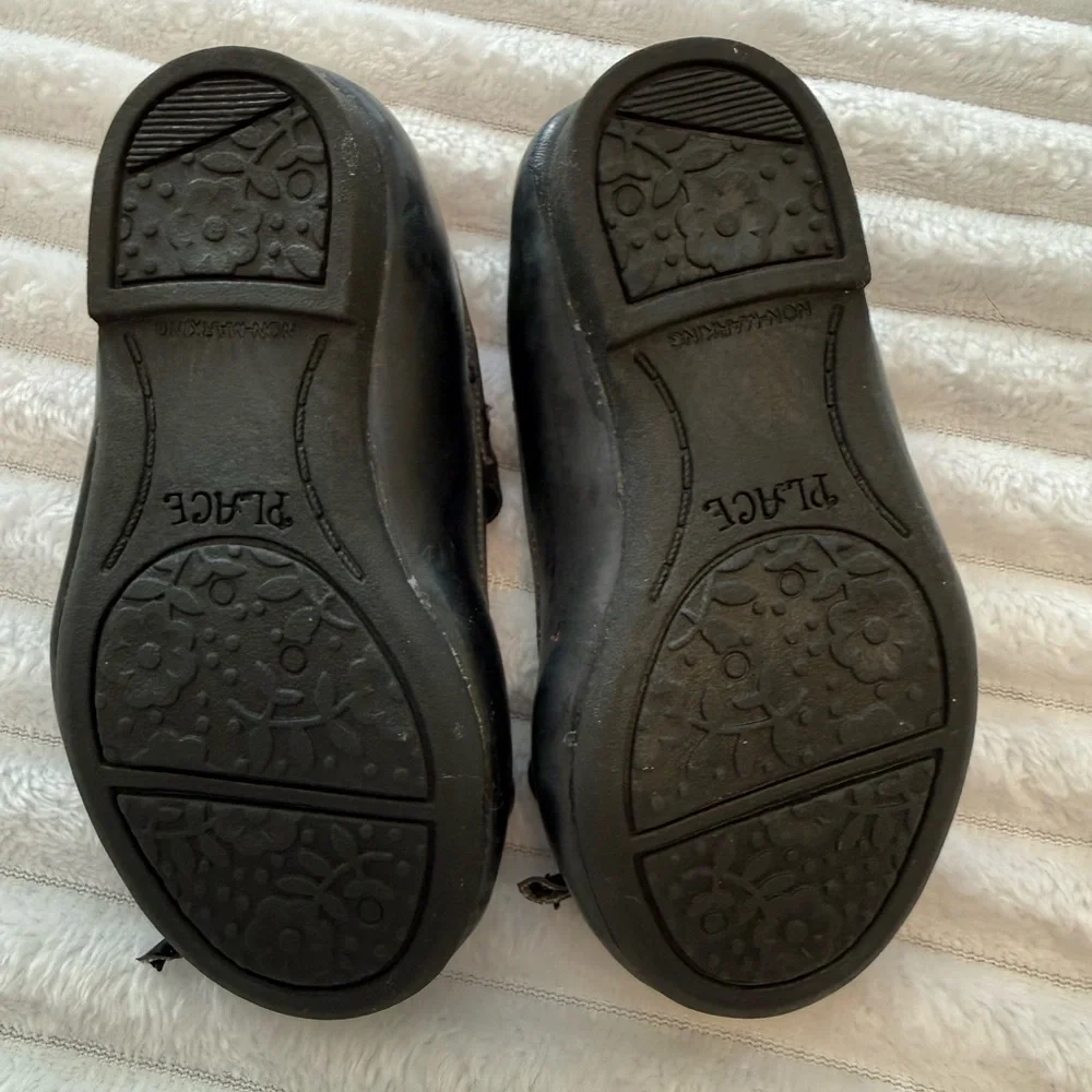 Black Girls Shoes with Bow Detail and Elastic Strap
